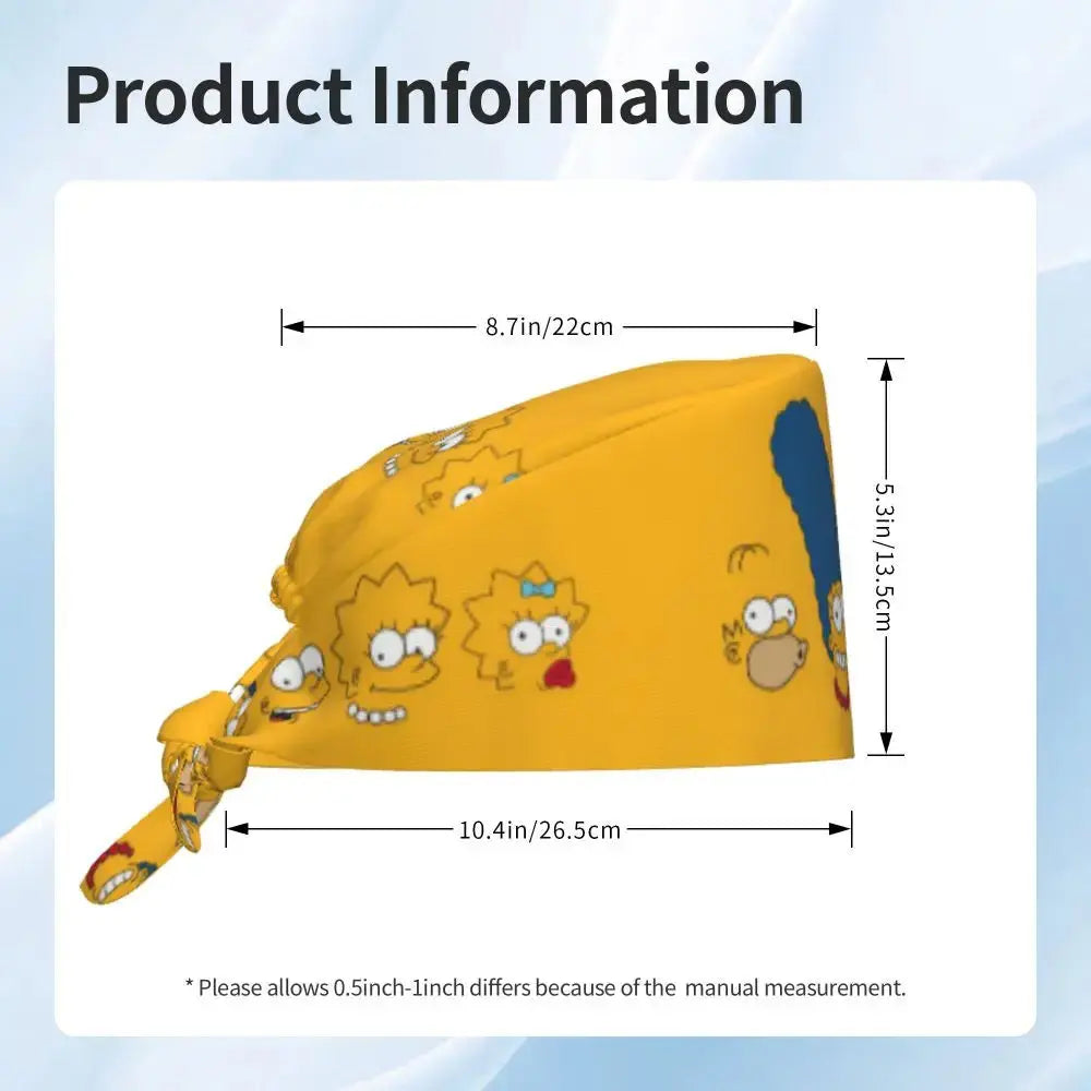 Customized The Simpsons Cartoon Cartoon Medical Staff Scrubs Hat Men Women Doctor Nursing Surgical Scrub Caps MedSurgery Store For Digital Health