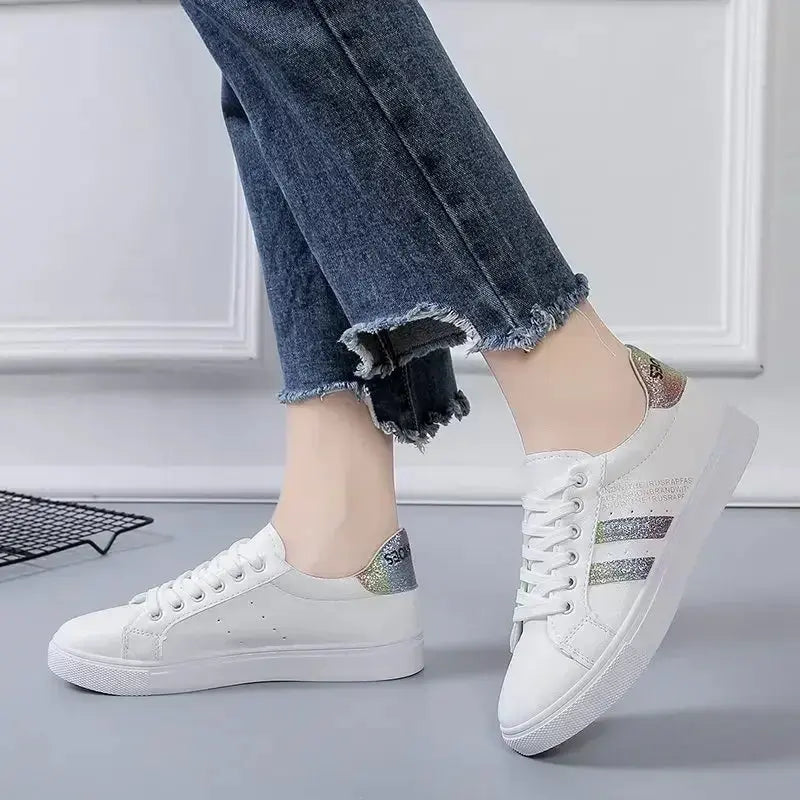 *Women's Vulcanized Pu Leather Casual Shoes, White Sneakers, Spring Fashion, New Off White Shoes MedSurgery Store For Digital Health