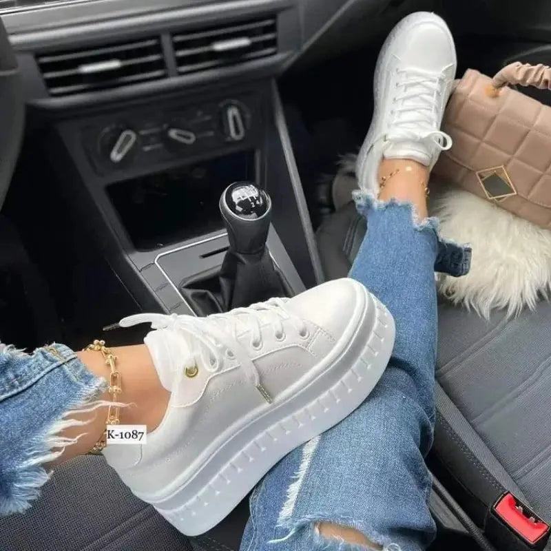 White Shoes, Women's Casual Shoes, New 2025 Platform Sneakers, Solid Color Women's Shoes, Trendy Lightweight PU Vulcanized Shoes MedSurgery Store For Digital Health
