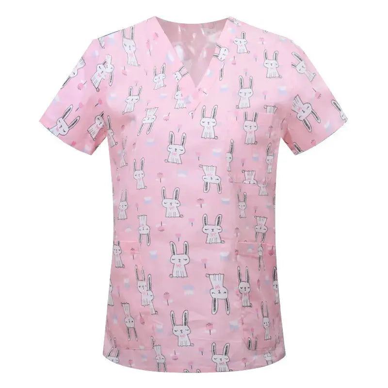Cartoon animal print cotton blouse, medical surgical scrubs for pet clinic, Hospital, nursing CJdropshipping