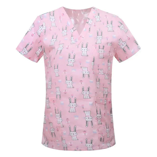 Cartoon animal print cotton blouse, medical surgical scrubs for pet clinic, Hospital, nursing CJdropshipping