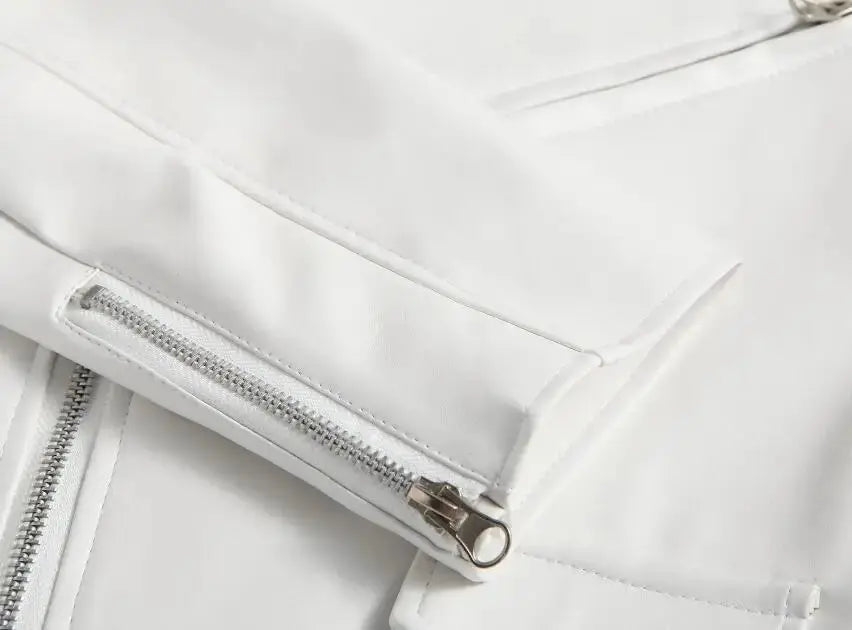 Men's White PU Leather Jacket, Long Sleeve Motorcycle Punk Style Coat, Autumn Winter MedSurgery Store For Digital Health