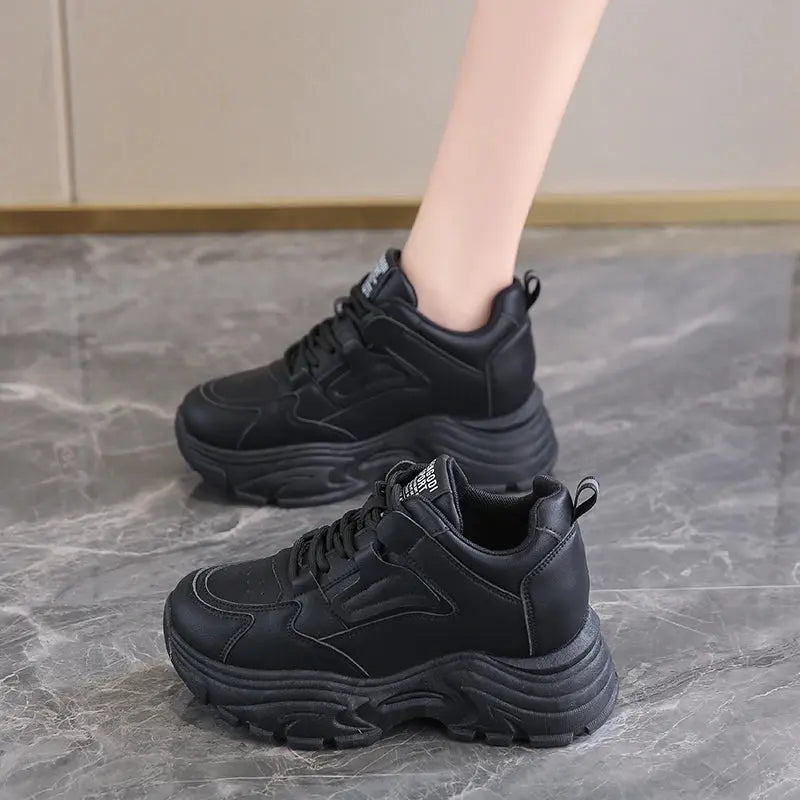 Women's white platform sneakers, vulcanized lace-up shoes with thick bottom, Pu leather, breathable, spring 2024 MedSurgery Store For Digital Health