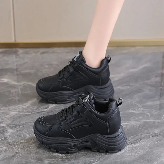 Women's white platform sneakers, vulcanized lace-up shoes with thick bottom, Pu leather, breathable, spring 2024 MedSurgery Store For Digital Health