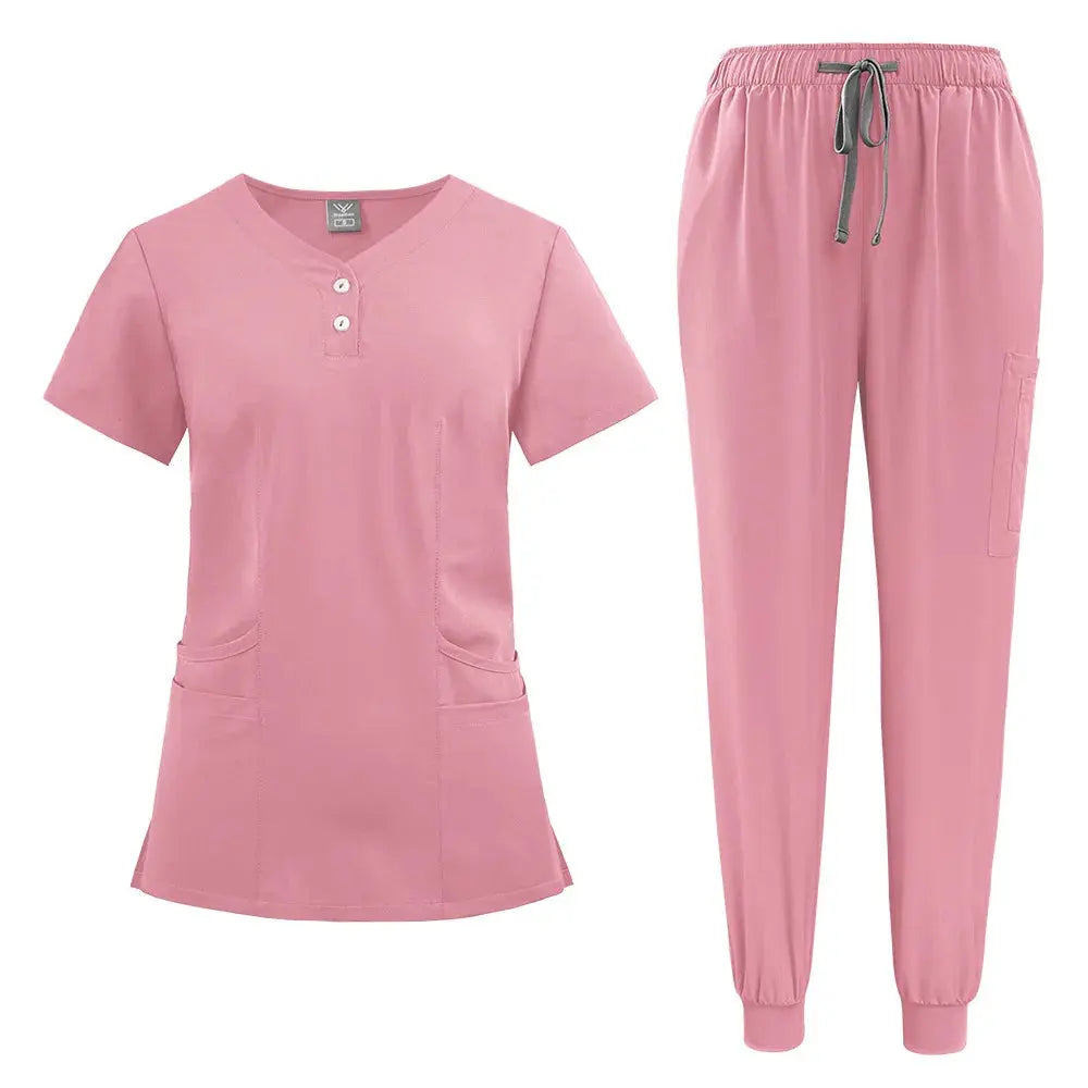 Women's gown set, V-neck pocket top, exfoliating jogging pants with drawstring, nursing scrubs, surgical scrubs CJdropshipping