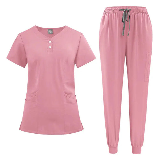 Women's gown set, V-neck pocket top, exfoliating jogging pants with drawstring, nursing scrubs, surgical scrubs CJdropshipping
