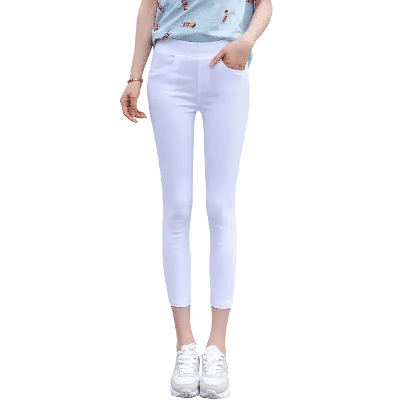 Women's high waist white thin leggings, summer eighteen adeazant plones, small foot plones sie... MedSurgery Store For Digital Health