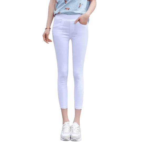 Women's high waist white thin leggings, summer eighteen adeazant plones, small foot plones sie... MedSurgery Store For Digital Health
