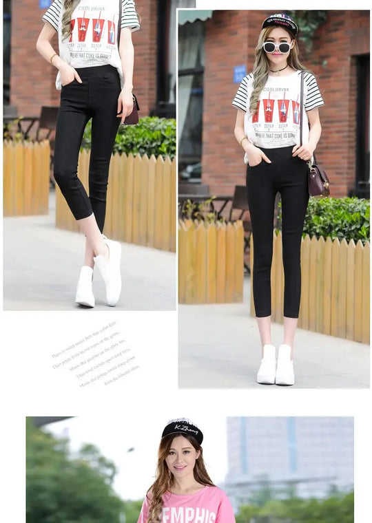 Women's high waist white thin leggings, summer eighteen adeazant plones, small foot plones sie... MedSurgery Store For Digital Health