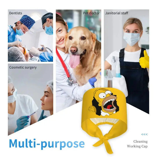 Customized The Simpsons Cartoon Cartoon Medical Staff Scrubs Hat Men Women Doctor Nursing Surgical Scrub Caps MedSurgery Store For Digital Health