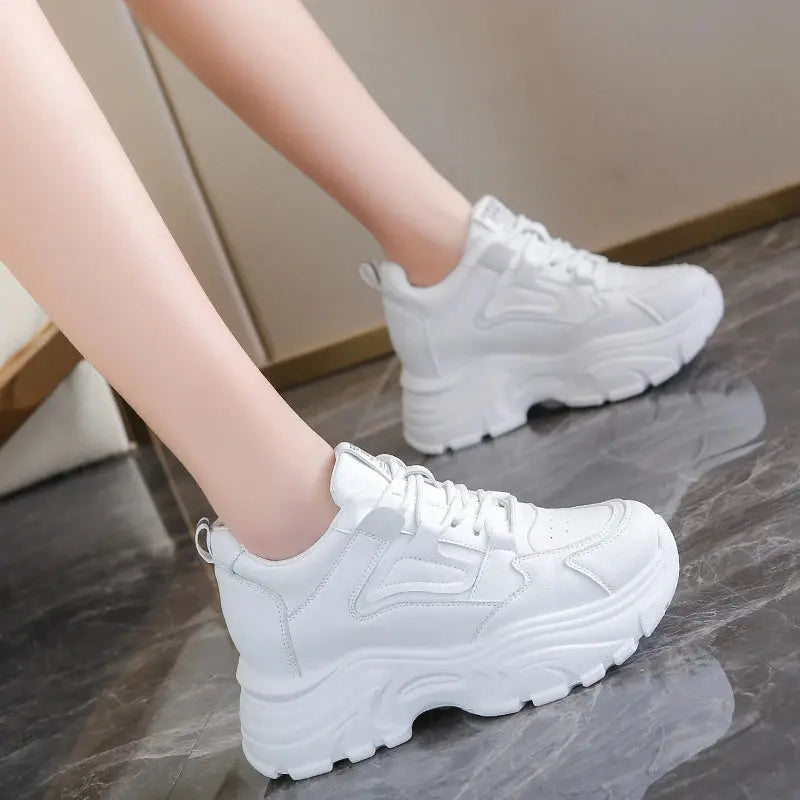 Women's white platform sneakers, vulcanized lace-up shoes with thick bottom, Pu leather, breathable, spring 2024 MedSurgery Store For Digital Health