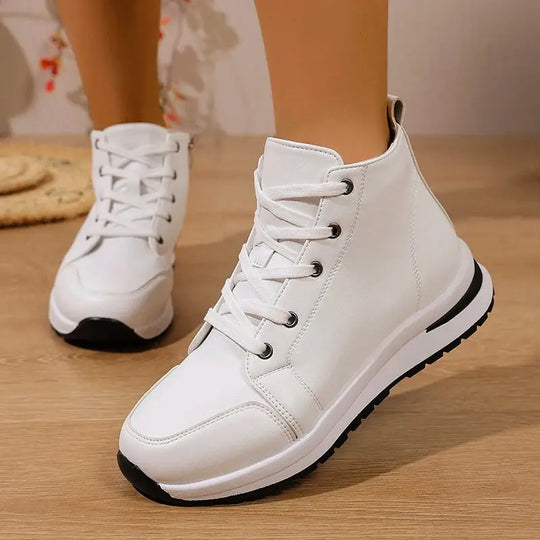 Women's high platform white sneakers, 2025 autumn light casual sneakers, women's PU leather thick sole ankle boots MedSurgery Store For Digital Health