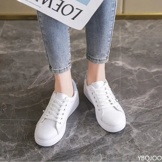 Women's New White Shoes, Fashionable Breathable Flat Shoes, Leather Lace-up Casual Shoes, Comfortable and Versatile Women's Sneakers MedSurgery Store For Digital Health