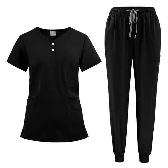 Women's gown set, V-neck pocket top, exfoliating jogging pants with drawstring, nursing scrubs, surgical scrubs CJdropshipping