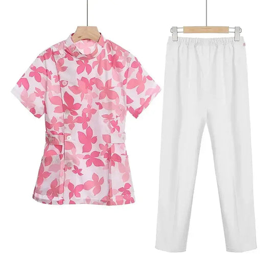 Pink short scrub set, medical uniform for nurse and Doctor, women's clothing, two piece nursing suit, salon hospital dress with logo MedSurgery Store For Digital Health