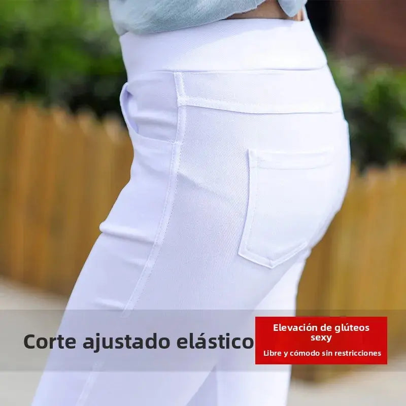 Women's high waist white thin leggings, summer eighteen adeazant plones, small foot plones sie... MedSurgery Store For Digital Health