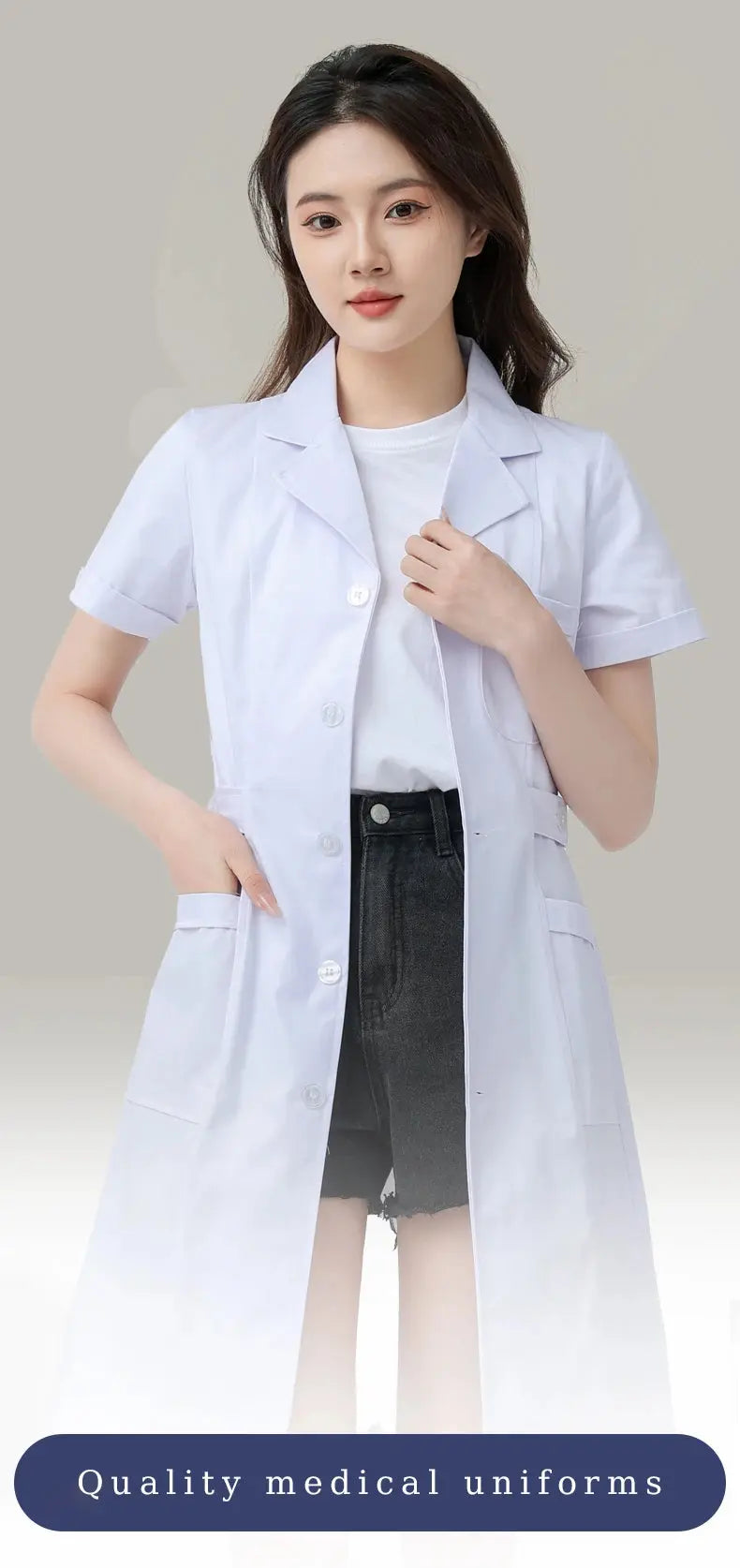 Women's white medical gown, cotton nurse medical uniform, hospital workwear, scientific laboratory pharmacy professional work uniform MedSurgery Store For Digital Health