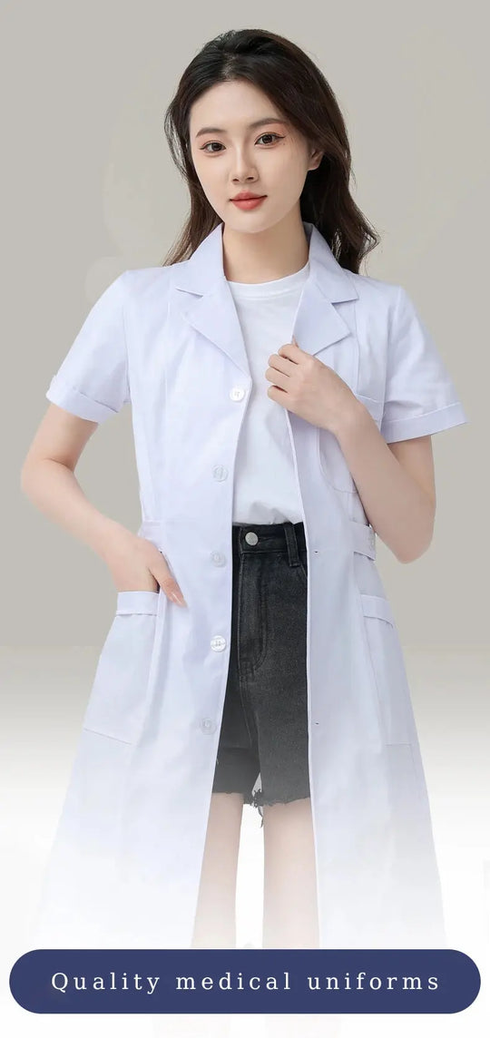 Women's white medical gown, cotton nurse medical uniform, hospital workwear, scientific laboratory pharmacy professional work uniform MedSurgery Store For Digital Health