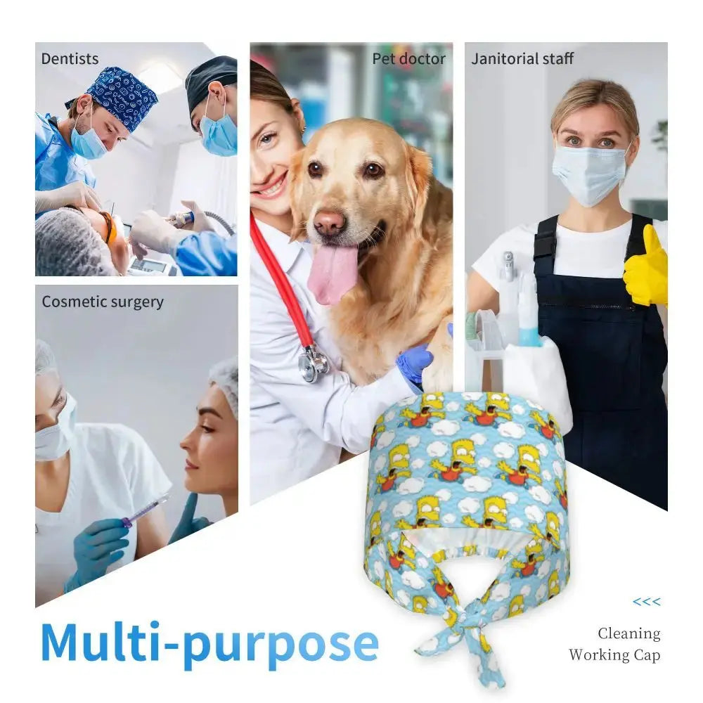 Customized The Simpsons Cartoon Cartoon Medical Staff Scrubs Hat Men Women Doctor Nursing Surgical Scrub Caps MedSurgery Store For Digital Health