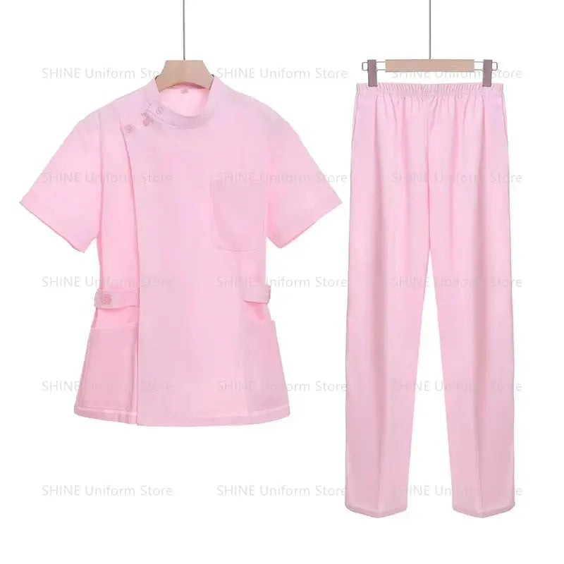 Pink short scrub set, medical uniform for nurse and Doctor, women's clothing, two piece nursing suit, salon hospital dress with logo MedSurgery Store For Digital Health