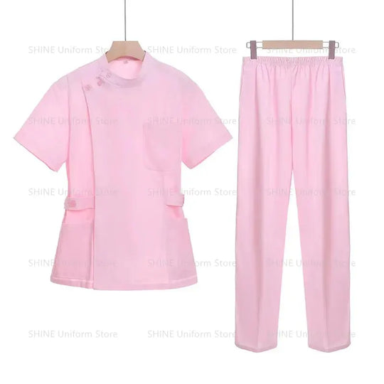Pink short scrub set, medical uniform for nurse and Doctor, women's clothing, two piece nursing suit, salon hospital dress with logo MedSurgery Store For Digital Health