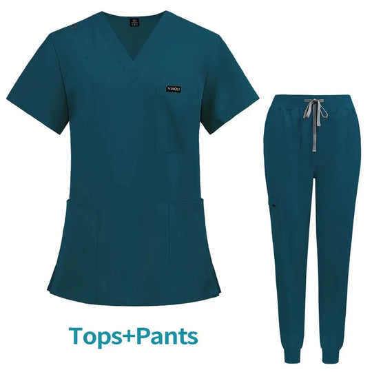 Short Sleeve Women's Scrubs - Nurse Scrubs Comfortable and Protective Scrubs for Hospital, Insulation and Skin Care (94% Polyester + 6% Spandex) CJdropshipping