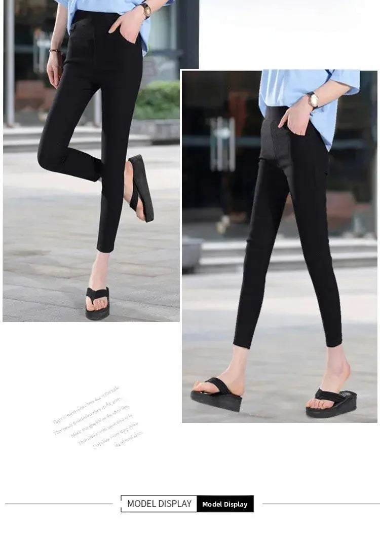 Women's high waist white thin leggings, summer eighteen adeazant plones, small foot plones sie... MedSurgery Store For Digital Health