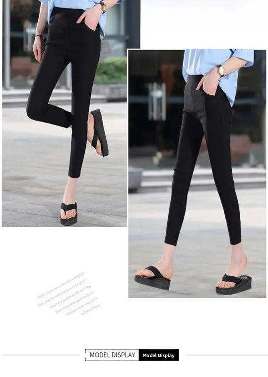 Women's high waist white thin leggings, summer eighteen adeazant plones, small foot plones sie... MedSurgery Store For Digital Health