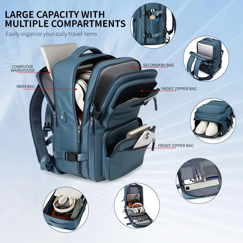 Large travel backpack for women and men, cabin bag, multifunctional waterproof airplane backpack with USB charging, anti-theft backpack MedSurgery Store For Digital Health