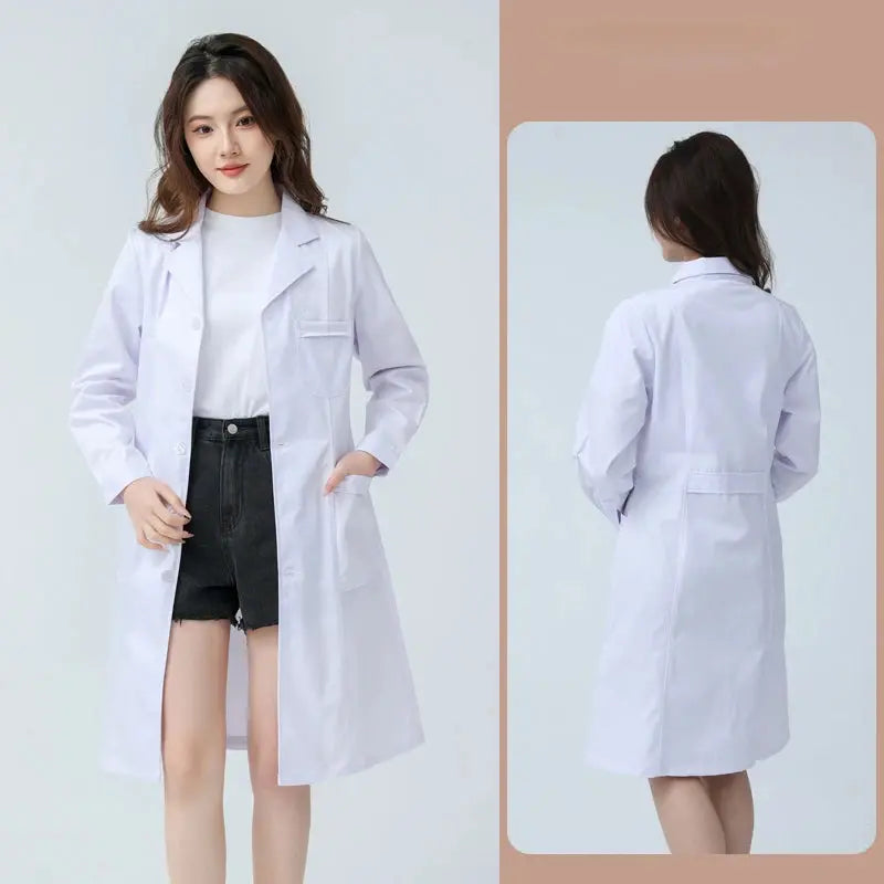 Women's white medical gown, cotton nurse medical uniform, hospital workwear, scientific laboratory pharmacy professional work uniform MedSurgery Store For Digital Health