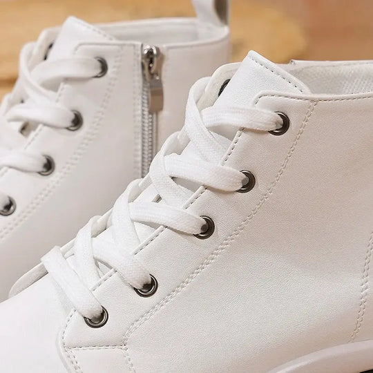 Women's high platform white sneakers, 2025 autumn light casual sneakers, women's PU leather thick sole ankle boots MedSurgery Store For Digital Health