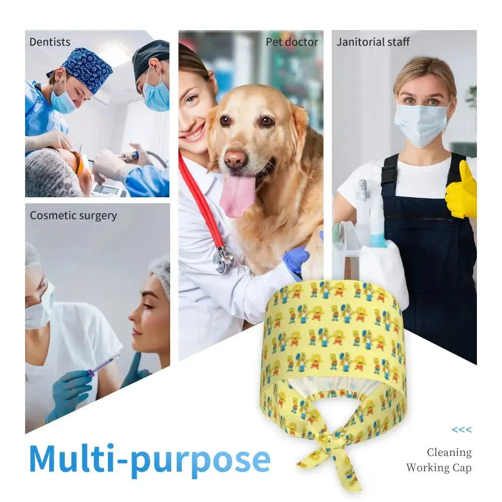 Customized The Simpsons Cartoon Cartoon Medical Staff Scrubs Hat Men Women Doctor Nursing Surgical Scrub Caps MedSurgery Store For Digital Health