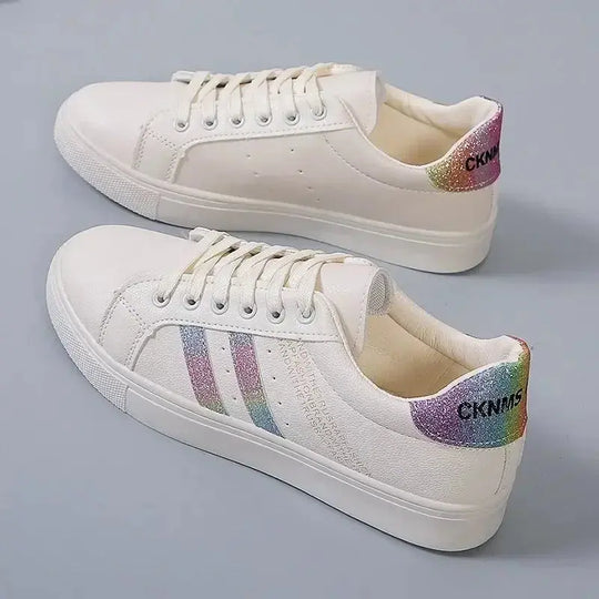 *Women's Vulcanized Pu Leather Casual Shoes, White Sneakers, Spring Fashion, New Off White Shoes MedSurgery Store For Digital Health
