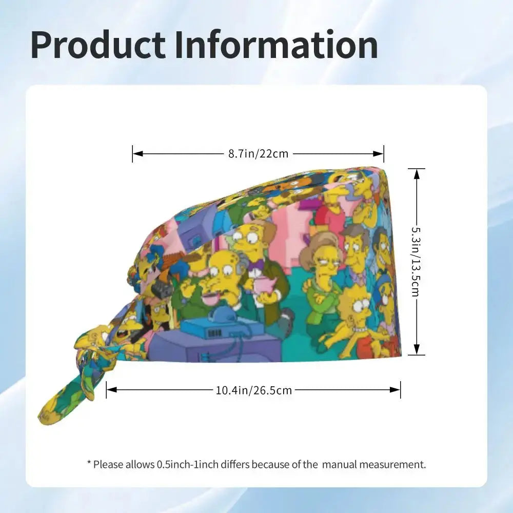 Customized The Simpsons Cartoon Cartoon Medical Staff Scrubs Hat Men Women Doctor Nursing Surgical Scrub Caps MedSurgery Store For Digital Health