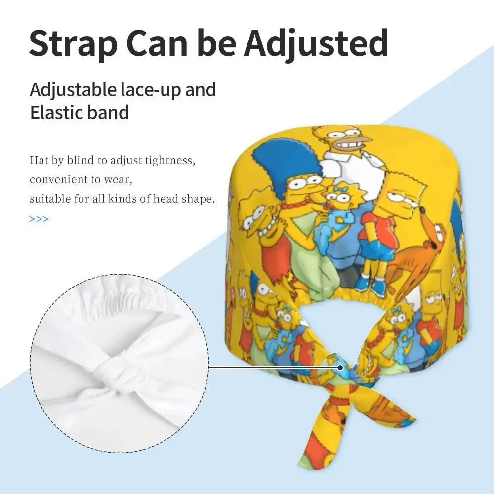 Customized The Simpsons Cartoon Cartoon Medical Staff Scrubs Hat Men Women Doctor Nursing Surgical Scrub Caps MedSurgery Store For Digital Health