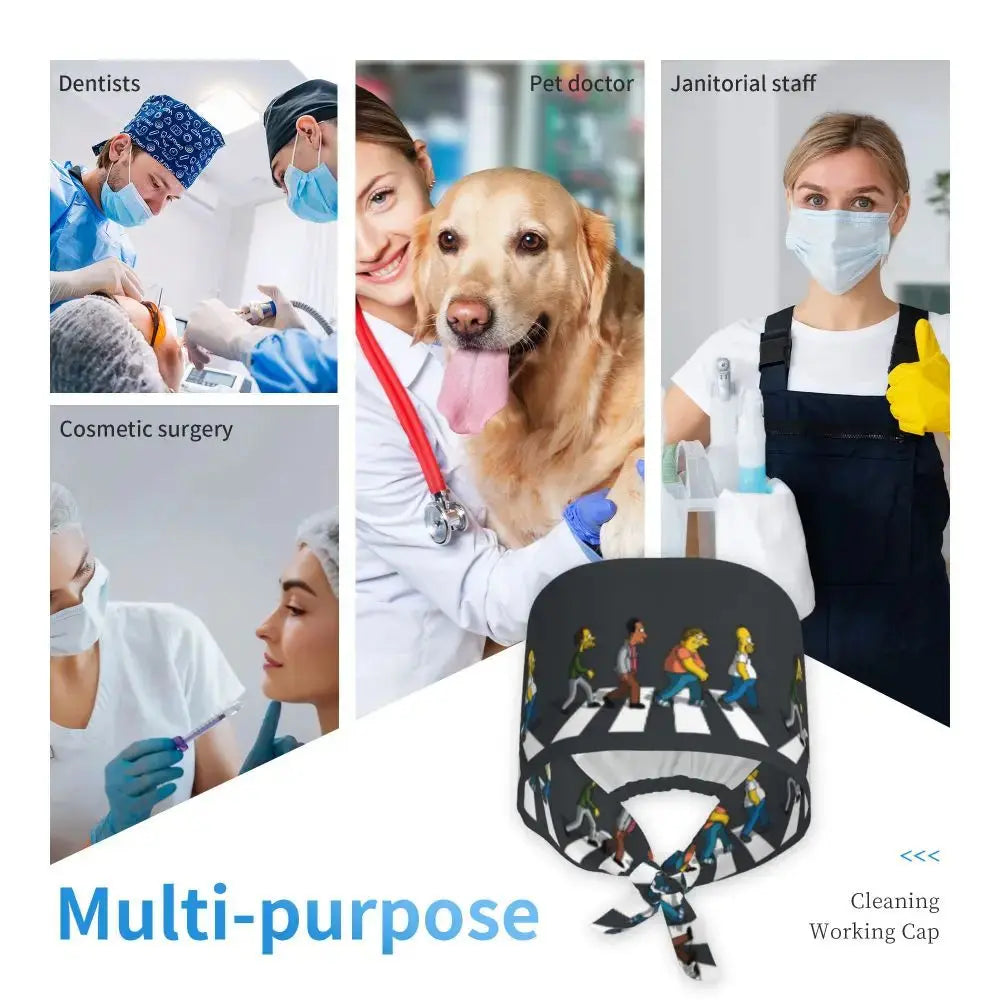 Customized The Simpsons Cartoon Cartoon Medical Staff Scrubs Hat Men Women Doctor Nursing Surgical Scrub Caps MedSurgery Store For Digital Health