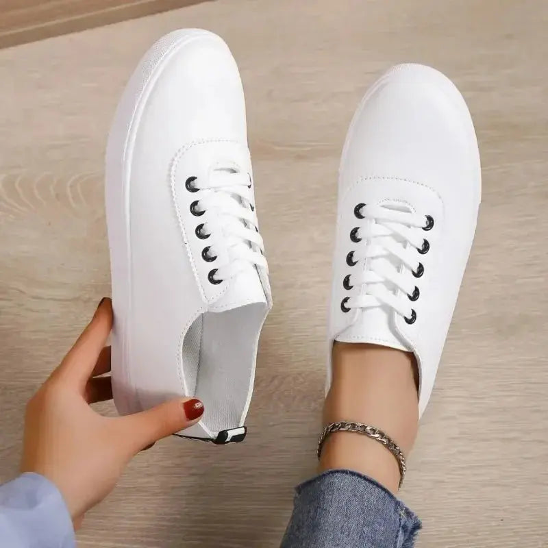 White Shoes, Women's Sneakers, Shallow White Leather Lace-Up Shoes, Versatile Soft Sole, Running and Walking Shoes, Student Campus MedSurgery Store For Digital Health