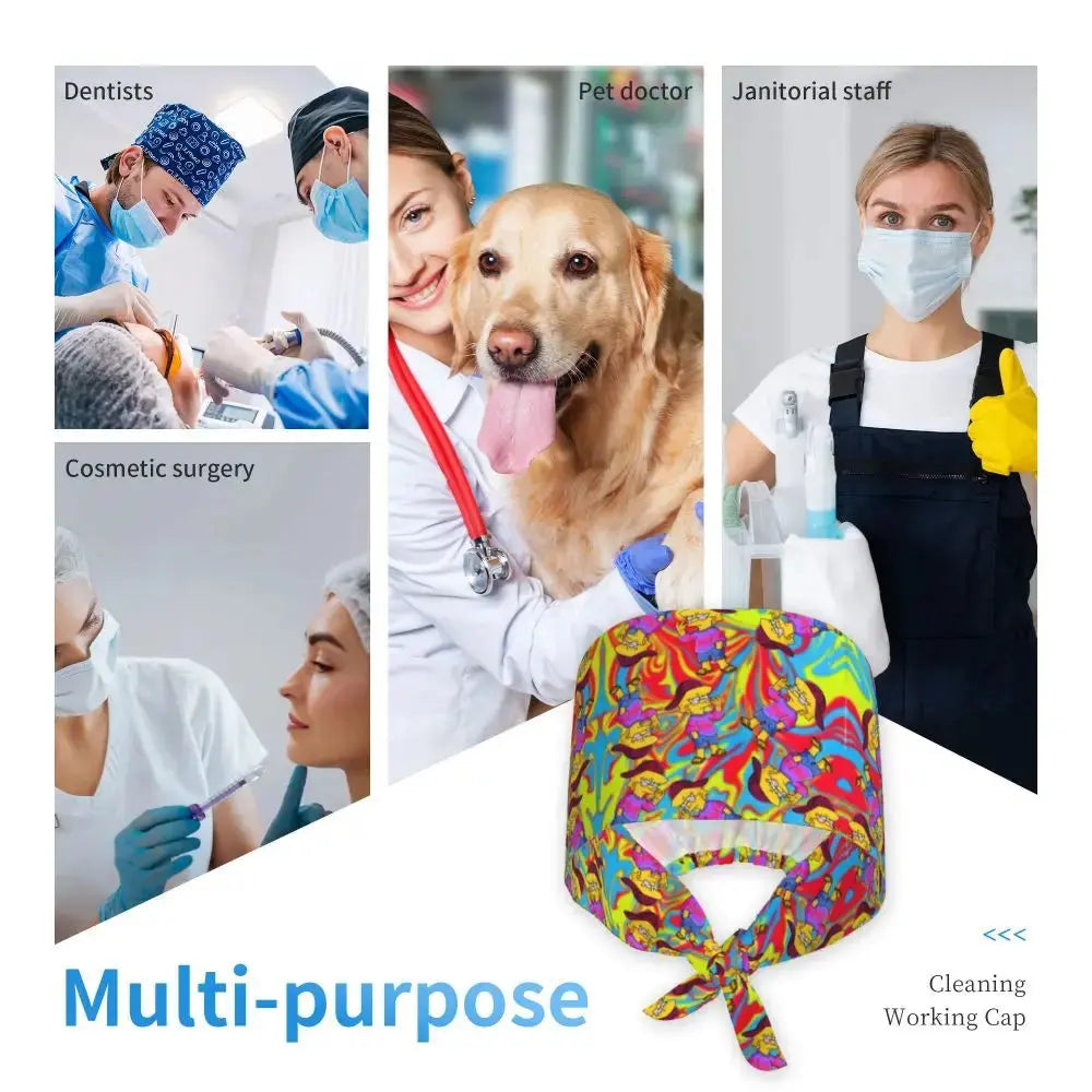 Customized The Simpsons Cartoon Cartoon Medical Staff Scrubs Hat Men Women Doctor Nursing Surgical Scrub Caps MedSurgery Store For Digital Health