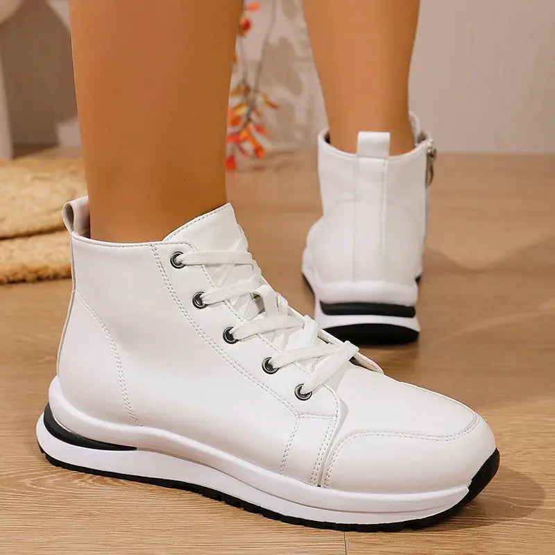 Women's high platform white sneakers, 2025 autumn light casual sneakers, women's PU leather thick sole ankle boots MedSurgery Store For Digital Health