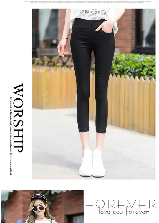 Women's high waist white thin leggings, summer eighteen adeazant plones, small foot plones sie... MedSurgery Store For Digital Health
