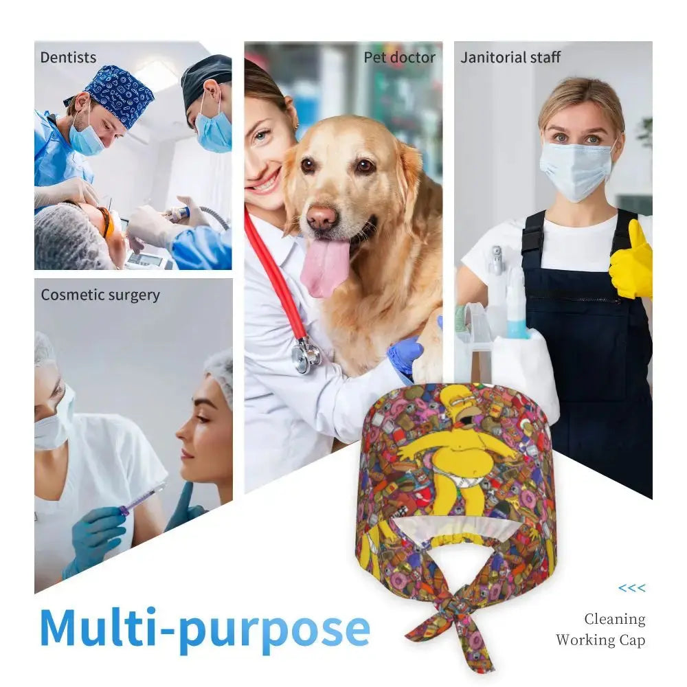 Customized The Simpsons Cartoon Cartoon Medical Staff Scrubs Hat Men Women Doctor Nursing Surgical Scrub Caps MedSurgery Store For Digital Health