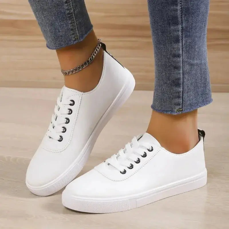 White Shoes, Women's Sneakers, Shallow White Leather Lace-Up Shoes, Versatile Soft Sole, Running and Walking Shoes, Student Campus MedSurgery Store For Digital Health