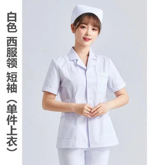 Elite White Nurse Uniform - Women's Short Sleeve Adjustable Scrub Top CJdropshipping
