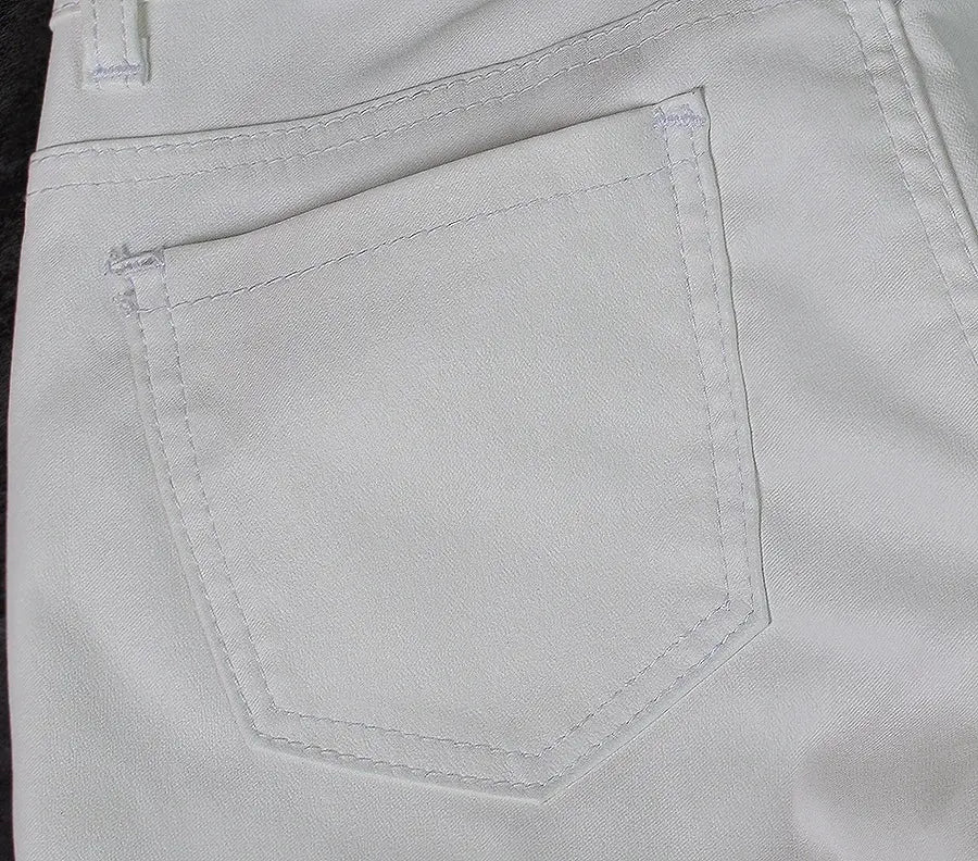 Women's low rise pants, elastic tight pants with double zipper, white faux leather pants for women MedSurgery Store For Digital Health