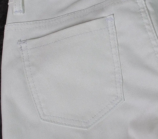 Women's low rise pants, elastic tight pants with double zipper, white faux leather pants for women MedSurgery Store For Digital Health