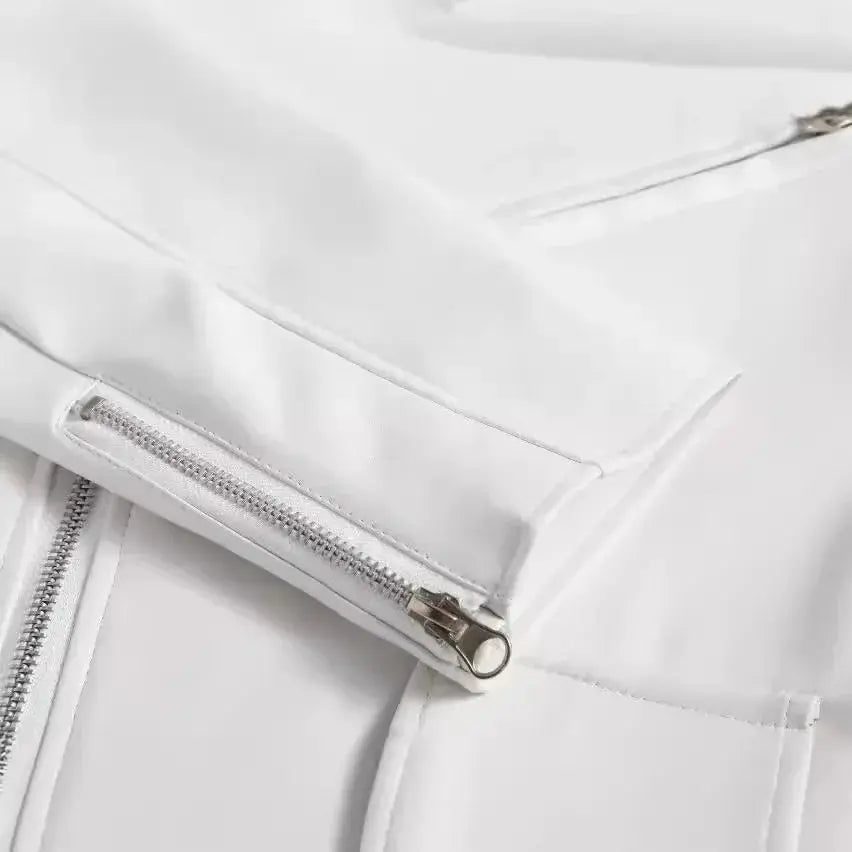 Men's White PU Leather Jacket, Long Sleeve Motorcycle Punk Style Coat, Autumn Winter MedSurgery Store For Digital Health
