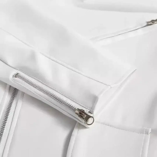Men's White PU Leather Jacket, Long Sleeve Motorcycle Punk Style Coat, Autumn Winter MedSurgery Store For Digital Health