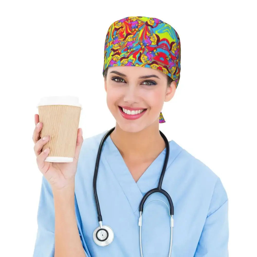 Customized The Simpsons Cartoon Cartoon Medical Staff Scrubs Hat Men Women Doctor Nursing Surgical Scrub Caps MedSurgery Store For Digital Health