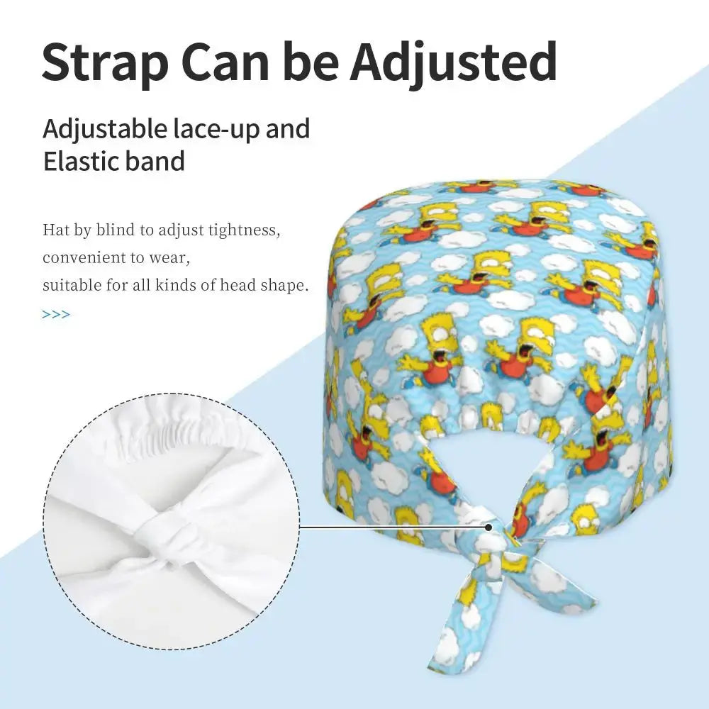 Customized The Simpsons Cartoon Cartoon Medical Staff Scrubs Hat Men Women Doctor Nursing Surgical Scrub Caps MedSurgery Store For Digital Health