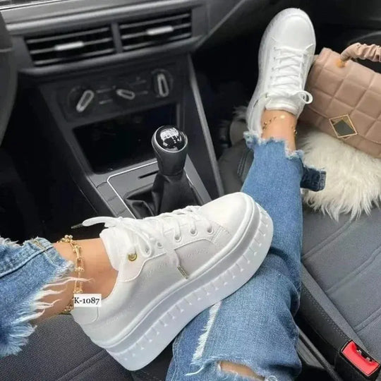 White Shoes, Women's Casual Shoes, New 2025 Platform Sneakers, Solid Color Women's Shoes, Trendy Lightweight PU Vulcanized Shoes MedSurgery Store For Digital Health